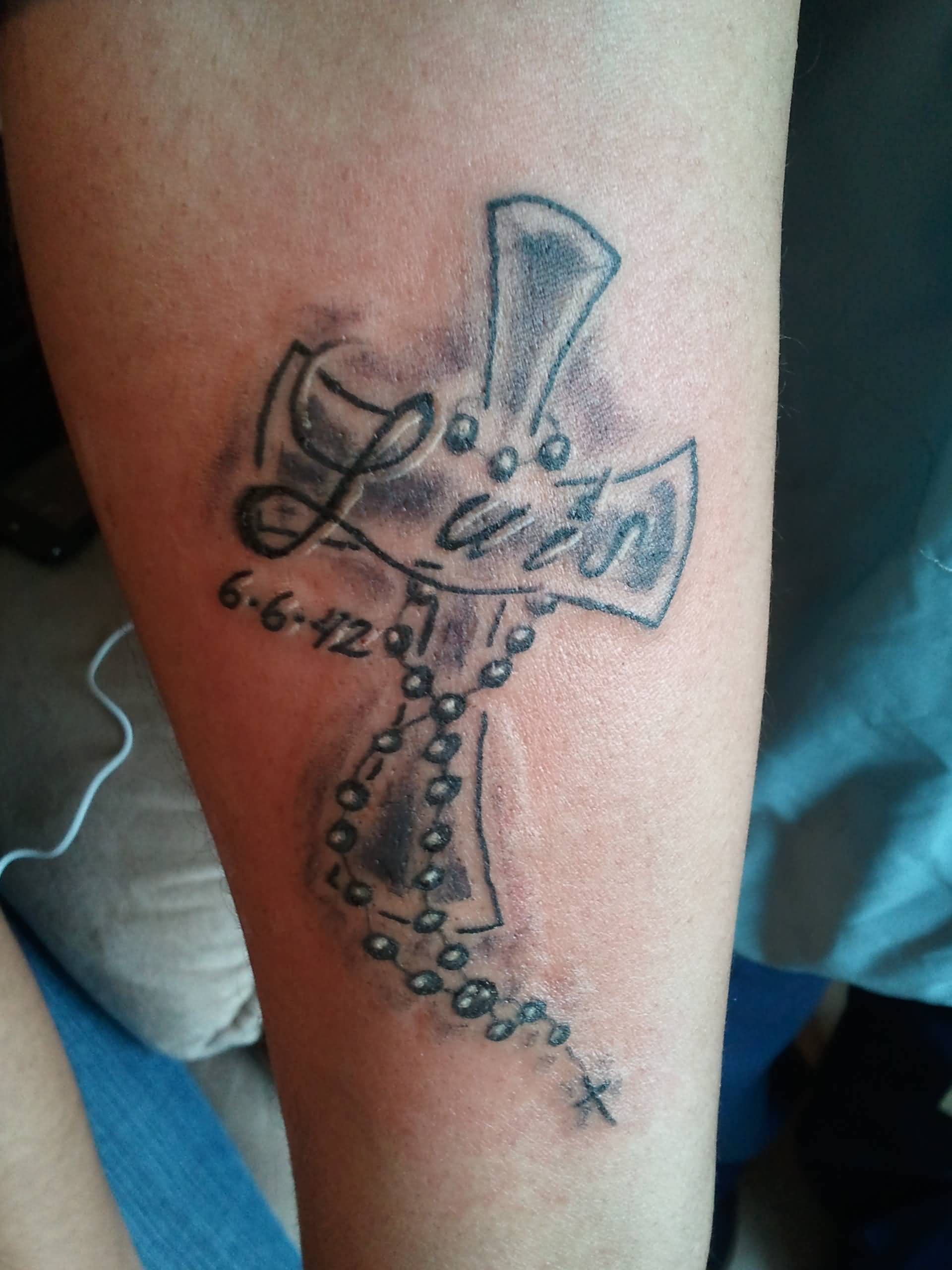 Cross Rosary Name Tattoo On Arm for sizing 1920 X 2560