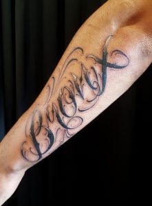 Custom Lettering Bronx On Outer Forearm Tattoo Chronic Ink throughout proportions 2988 X 4065