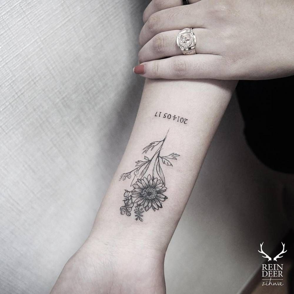 Daisy Tattoo On The Inner Forearm Tattoo Artist Zihwa U within sizing 1000 X 1000