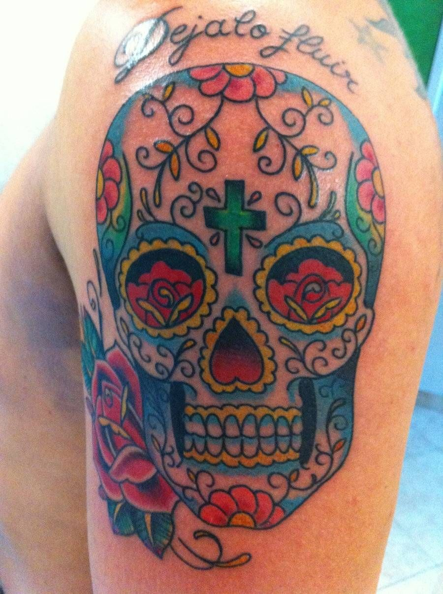 Day Of The Dead Sugar Skull Upperarm Tattoo A Day Of The Dead throughout sizing 900 X 1205