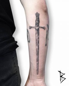Engraving Style Sword Tattoo On The Right Forearm Tattoos pertaining to measurements 800 X 1000