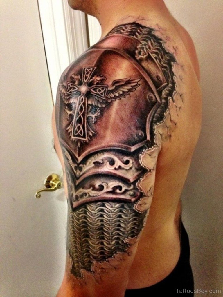 Fabulous Bird And Cross Armor Tattoo For Men with regard to dimensions 768 X 1024