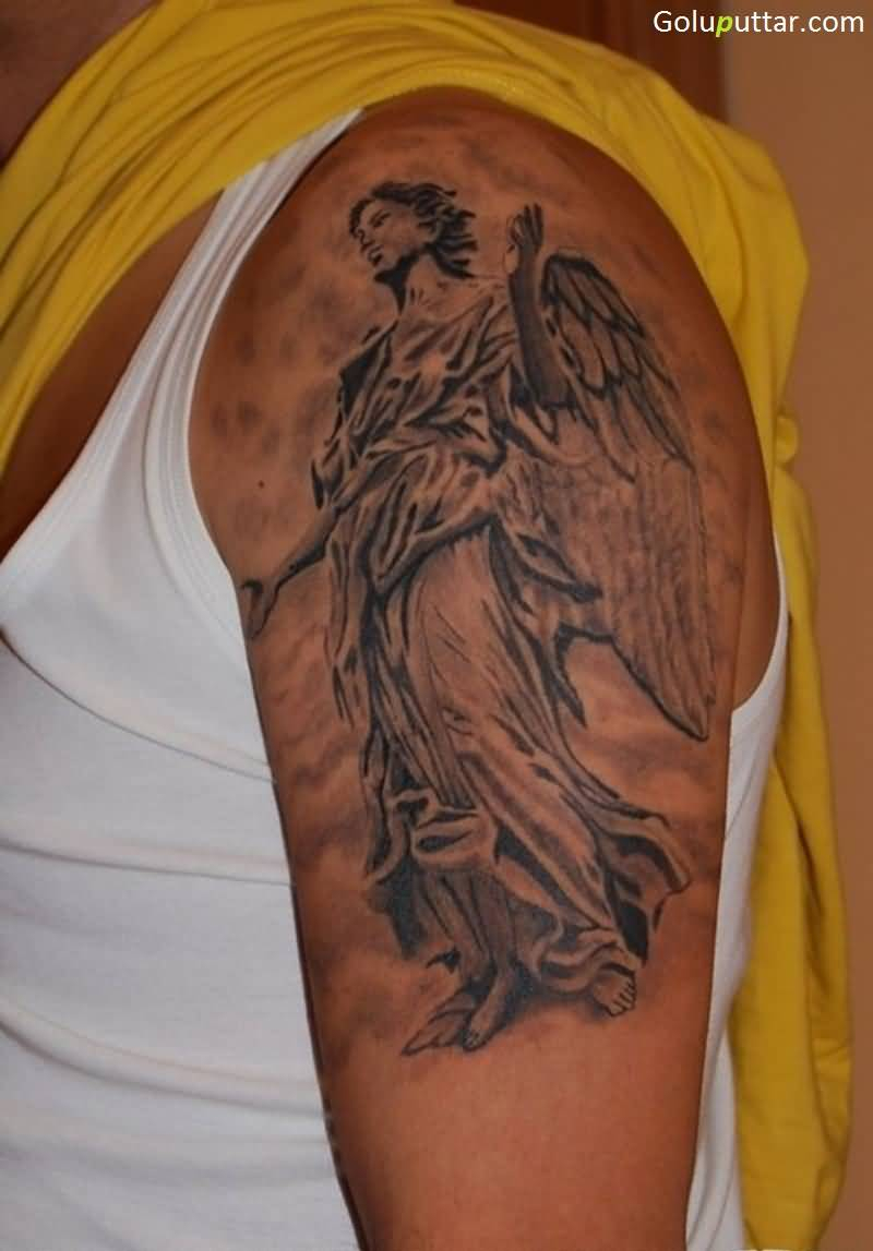 Fantastic Angel Tattoo On Upper Arm Photos And Ideas Goluputtar within size 800 X 1147