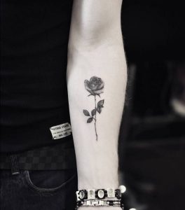 Fine Line Rose Tattoo On The Left Inner Forearm Artista Tatuador regarding measurements 880 X 1000