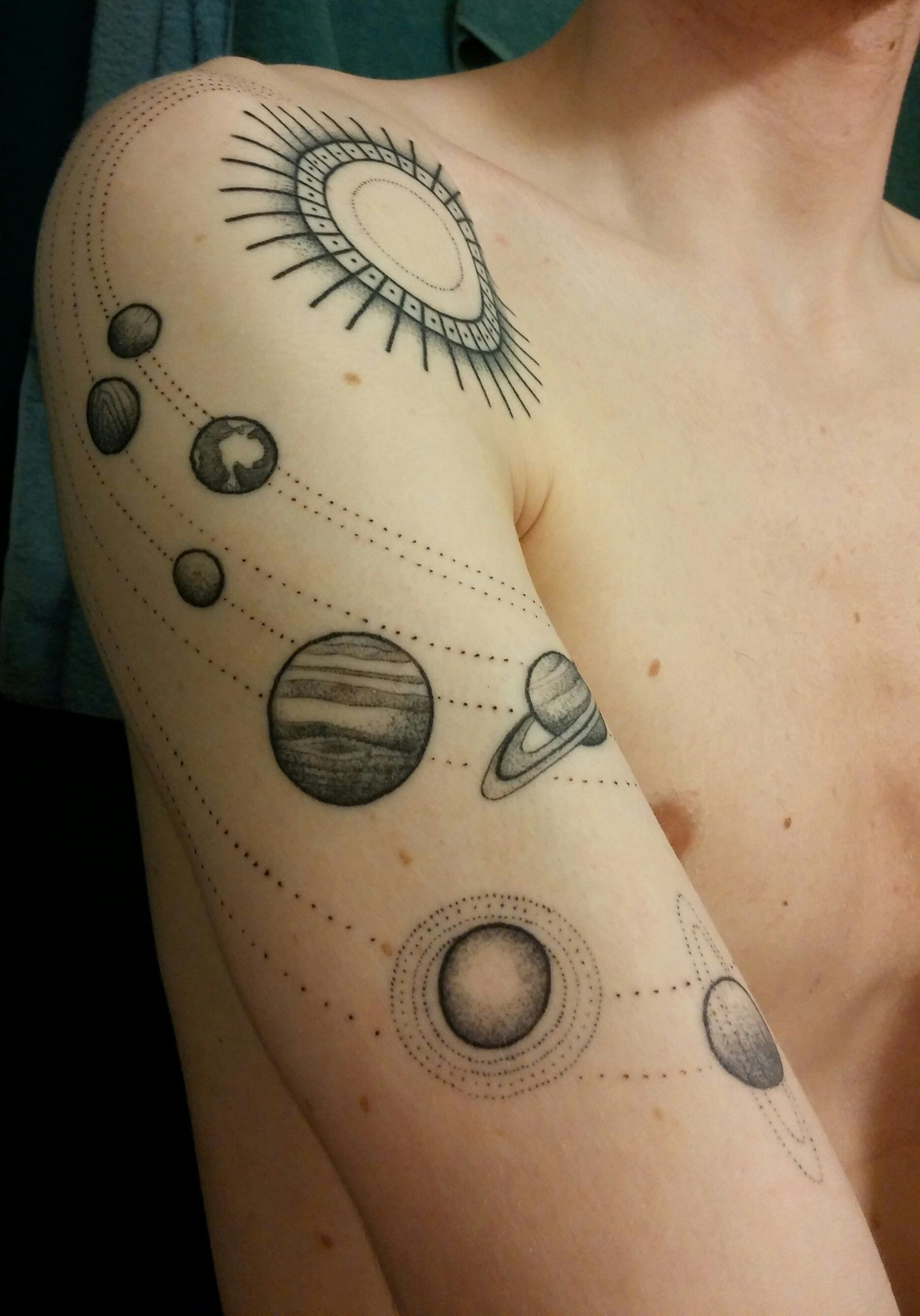 Finished Solar System Tattoo Kim Rense At Papanatos Tattoo Den regarding proportions 1870 X 2673