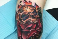 Flames Skull Rose Inner Arm Tattoo David Meek Tattoos Ashtabula Ohio regarding proportions 1936 X 2592