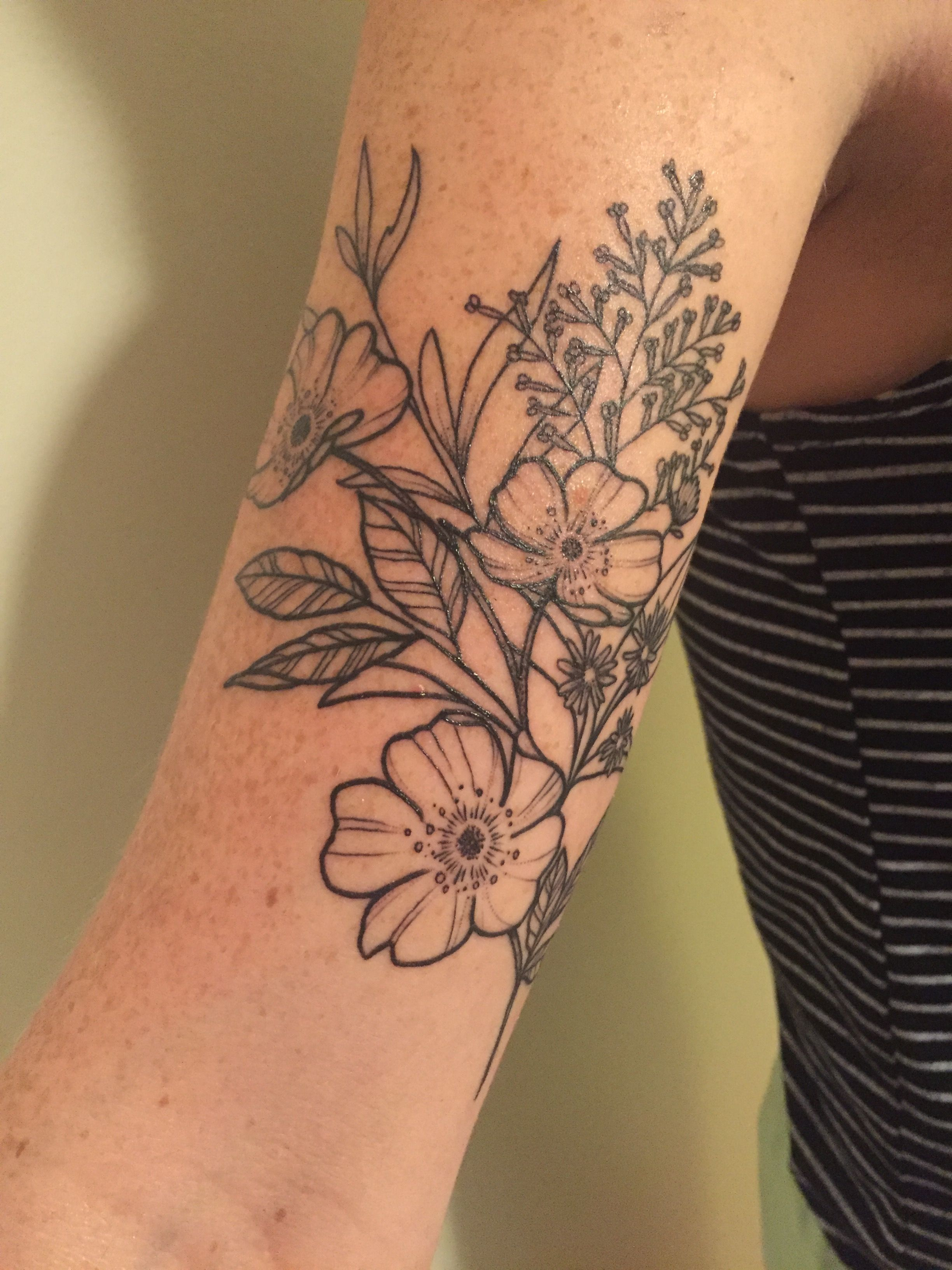 Floral Wildflower Arm Tattoo With Wild Rose Heather Aster Field pertaining to dimensions 2448 X 3264