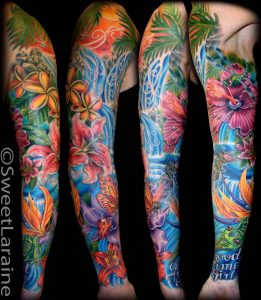 Flowers Of Hawaii Full Sleeve Tattoo Another Birght And Beautiful with measurements 1000 X 1149