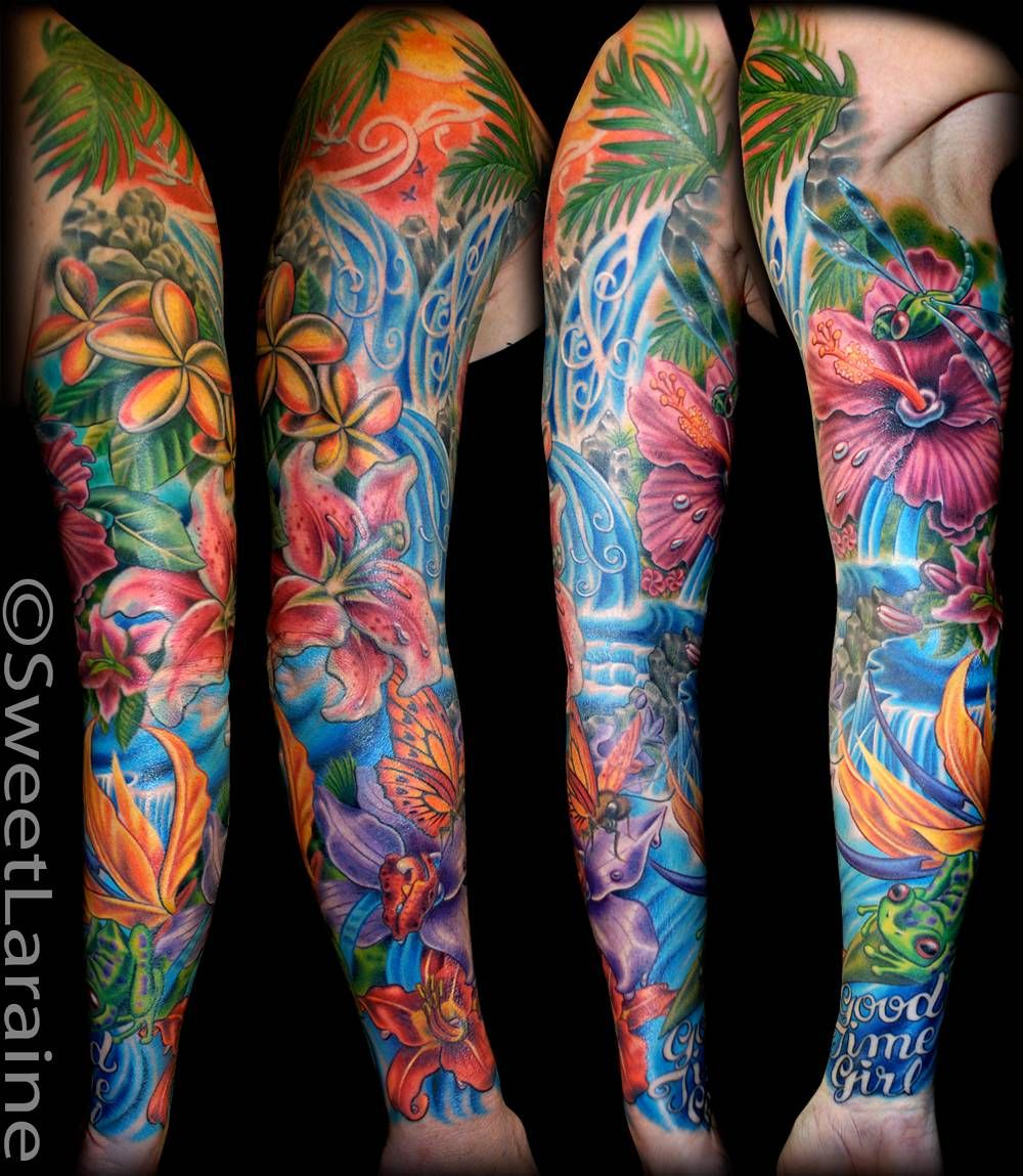Flowers Of Hawaii Full Sleeve Tattoo Another Birght And Beautiful with measurements 1000 X 1149