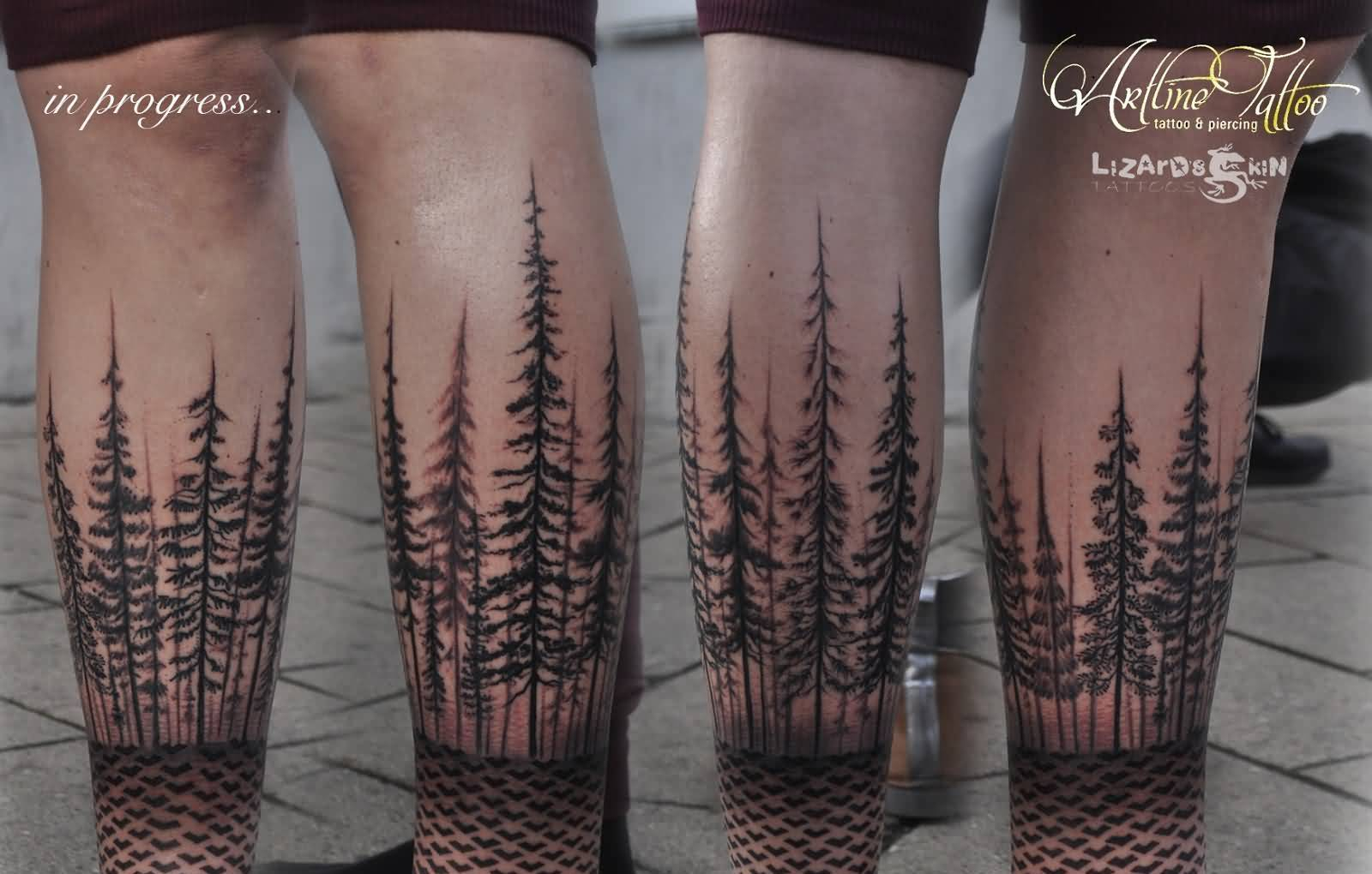 Forest Black And Grey Ink Tattoo Stencil Design Golfian regarding proportions 1600 X 1020