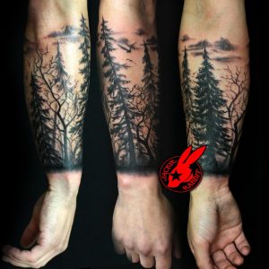Forest Silhouette Tattoo Tree Silhouette Forest Pine Arm Sleeve with regard to proportions 1024 X 1022