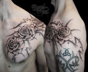 Freehandcustom Roses And Thorns Tattoo Miguel Angel Custo Flickr with regard to measurements 1024 X 846