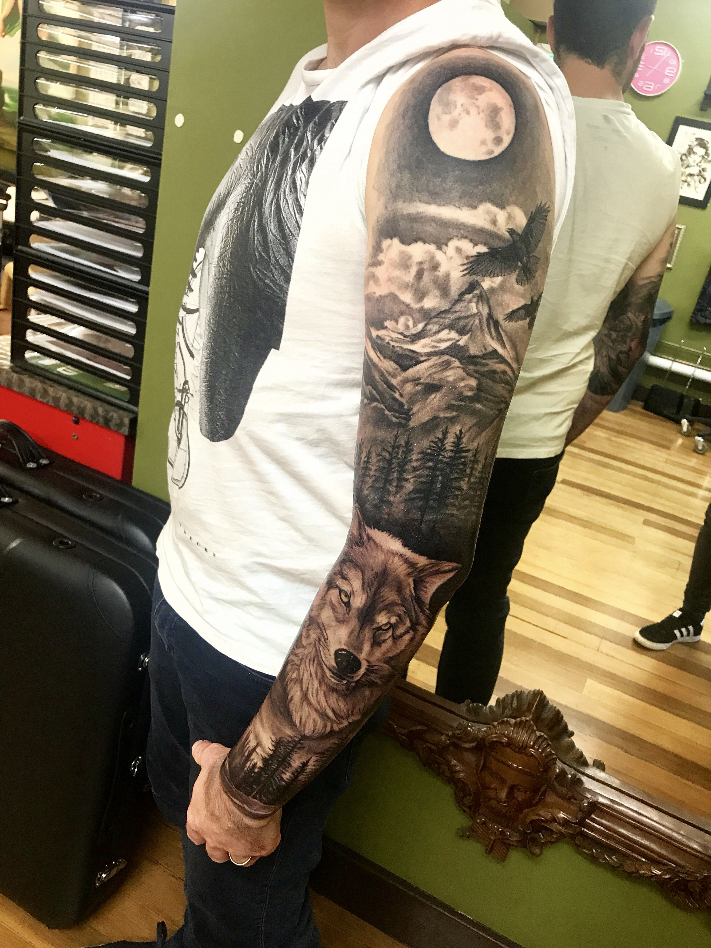 Full Sleeve Tattoos For Men Awesome Wolf Tattoo Forrest Tattoo pertaining to measurements 3024 X 4032