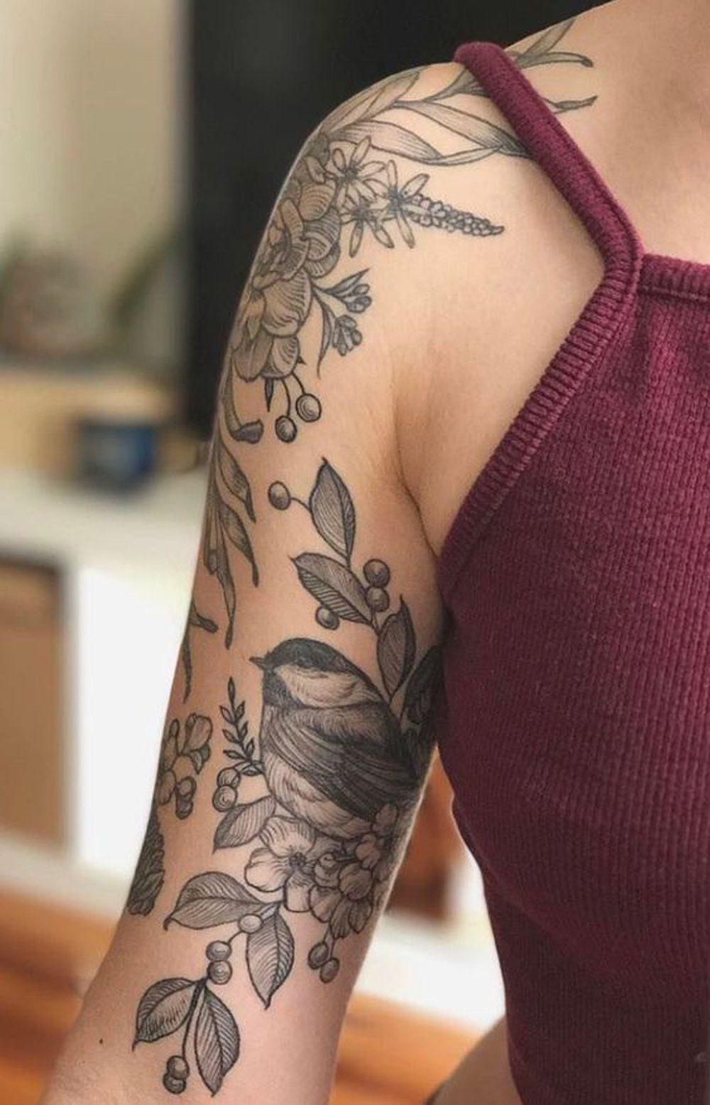 Girly Black Floral Flower Arm Sleeve Tattoo Ideas For Women regarding size 1000 X 1555