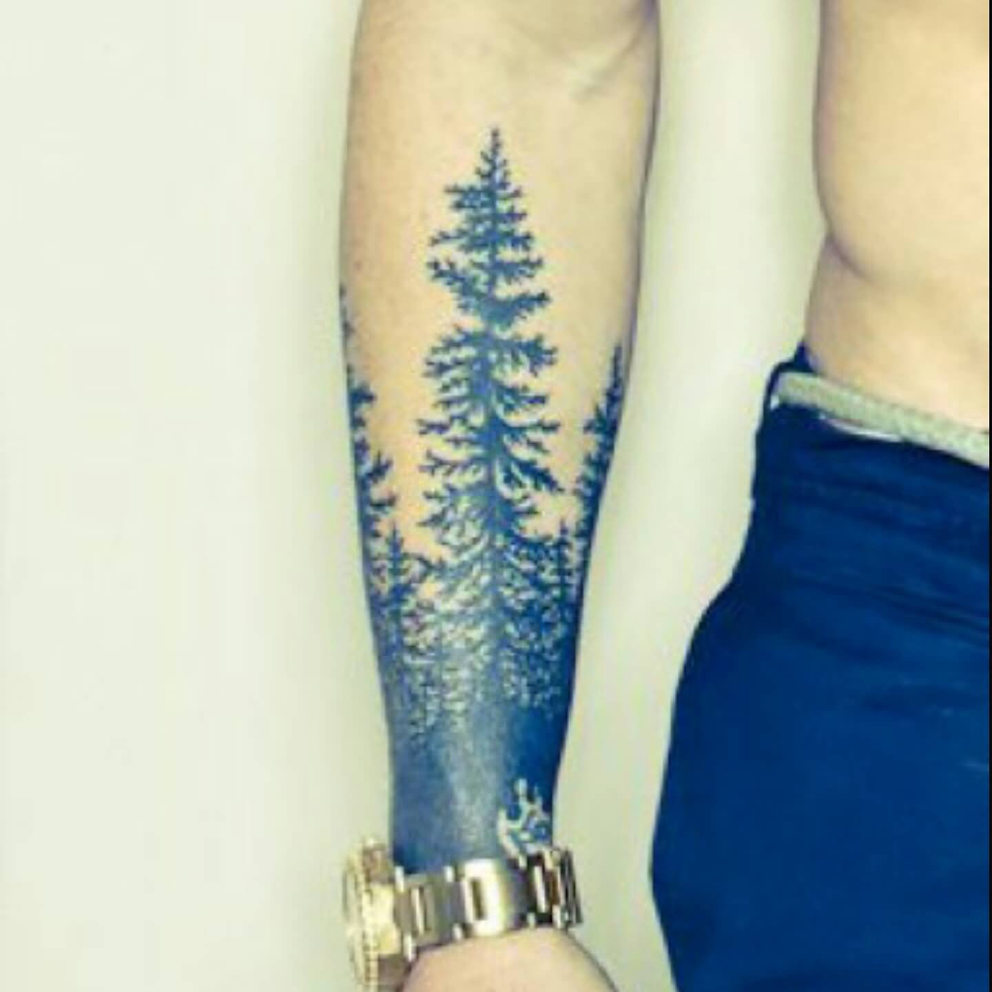 Golden Watch Men Show Lower Sleeve Simple Forest Tree Tattoo intended for sizing 1440 X 1440