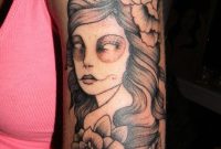 Great Arm Tattoo Of Scary Girl And Flower For Women Golfian with regard to measurements 910 X 1600