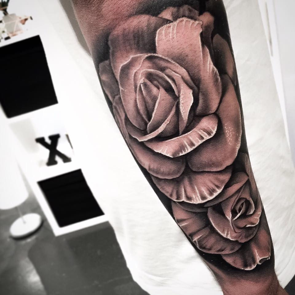 Grey Ink 3d Rose Tattoo On Arm inside proportions 960 X 960