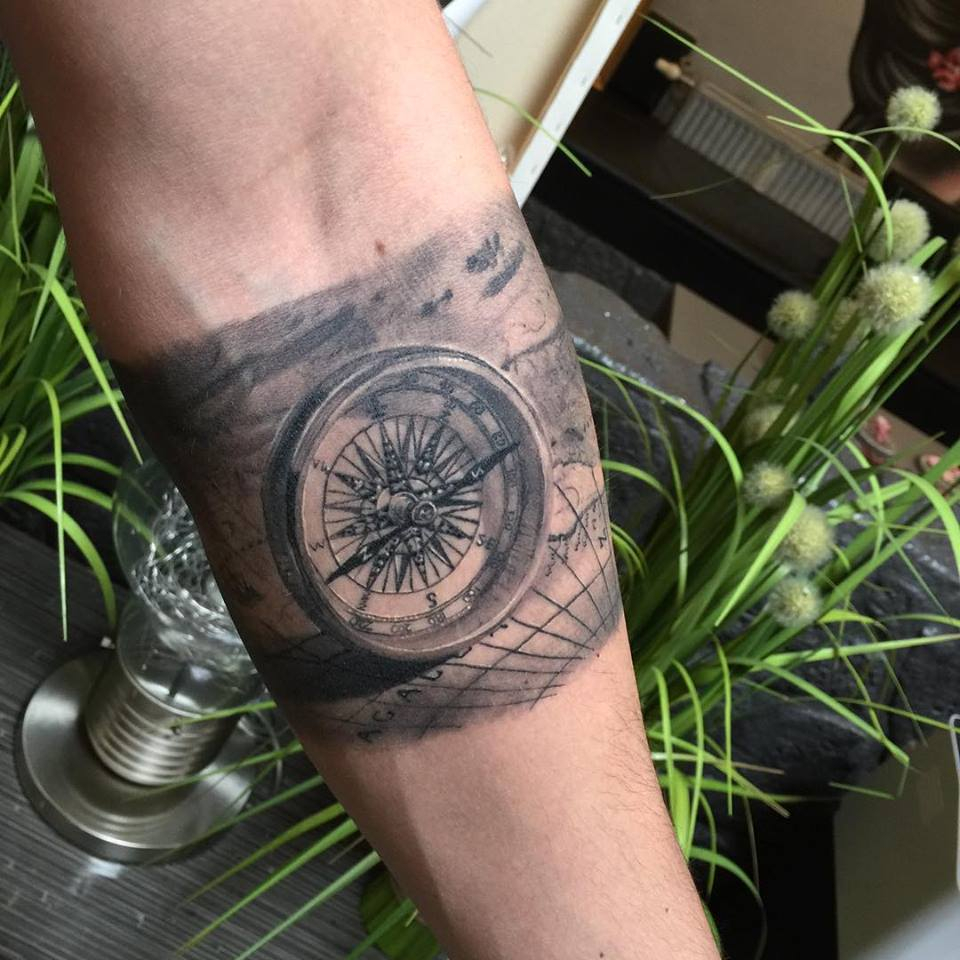 Grey Ink Compass Tattoo On Left Forearm Maksims Zotovos in proportions 960 X 960