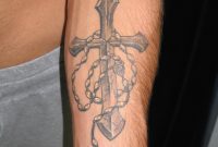 Grey Ink Cross Tattoos On Left Arm within sizing 1944 X 2592