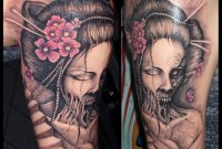Grey Ink Geisha Tattoo On Arm Sleeve in proportions 898 X 889