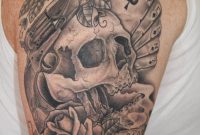 Grey Ink Skull And Gun Tattoo On Right Half Sleeve pertaining to dimensions 900 X 1350