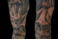 Grey Ink Skull And Satan Sleeve Tattoo in proportions 1712 X 3000