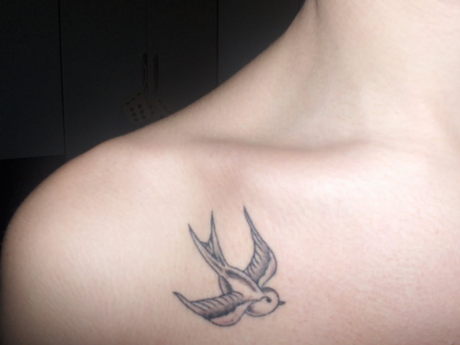 Grey Ink Sparrow Tattoo On Front Shoulder regarding dimensions 1600 X 1200