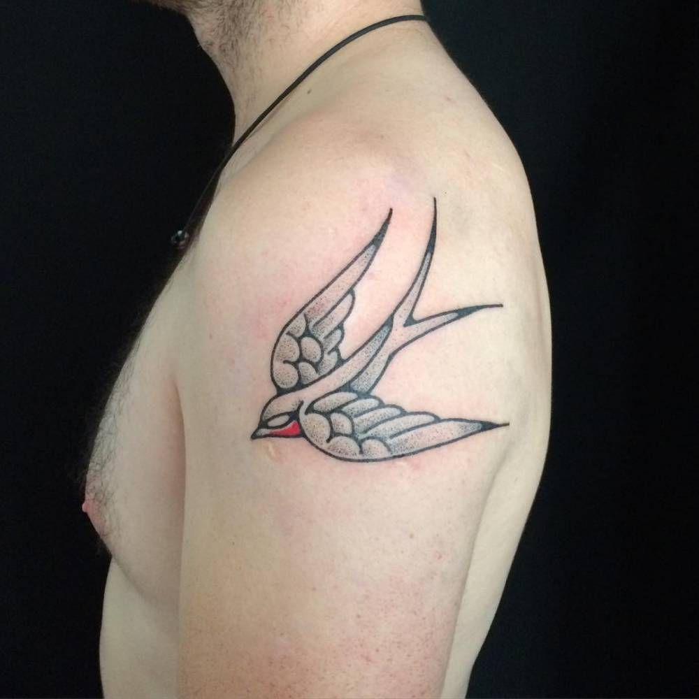 Hand Poked Swallow Tattoo On The Left Upper Arm Tattoo Designs intended for size 1000 X 1000