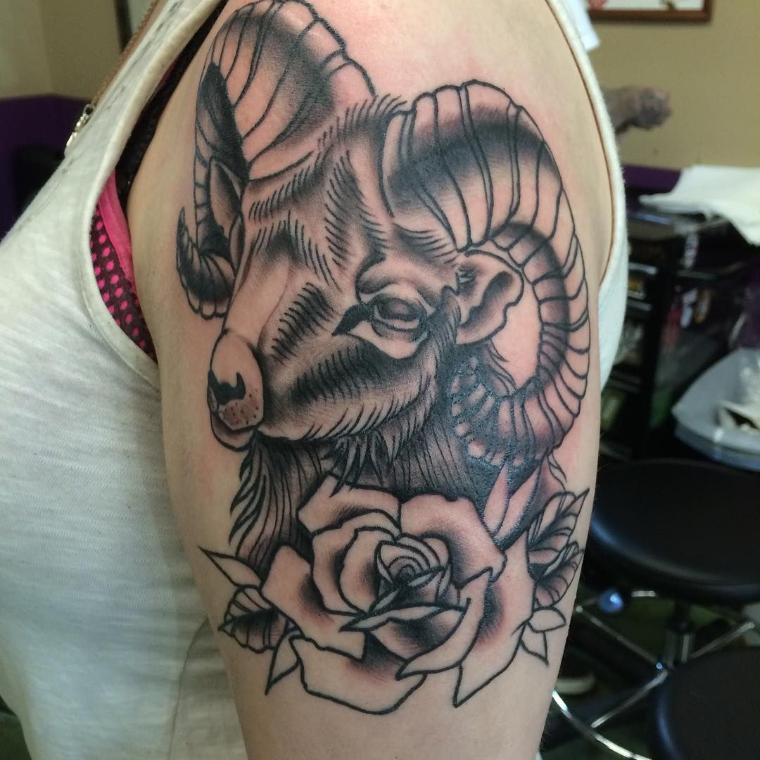 Head Of A Ram Which Is A Symbol Of Strength Half Sleeve Aries Tattoo within size 1080 X 1080