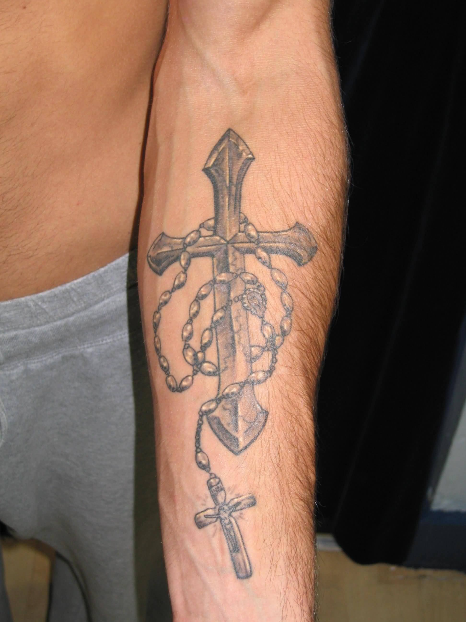 Holy Rosary And Cross Tattoo On Forearm regarding dimensions 1944 X 2592