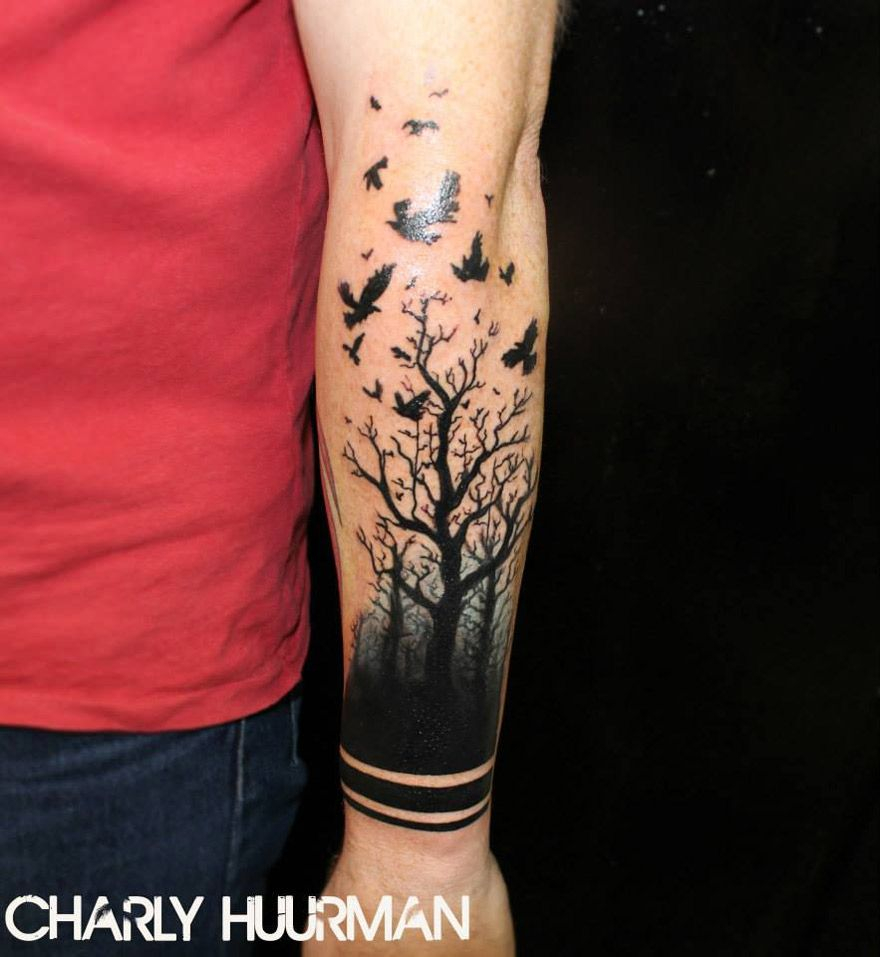 Httptattooideas247trees Birds Arm Trees Birds Tattoo within proportions 880 X 957