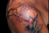 Hummingbird Tattoo And Pink Flower On Shoulder Tattoomagz throughout measurements 755 X 1059