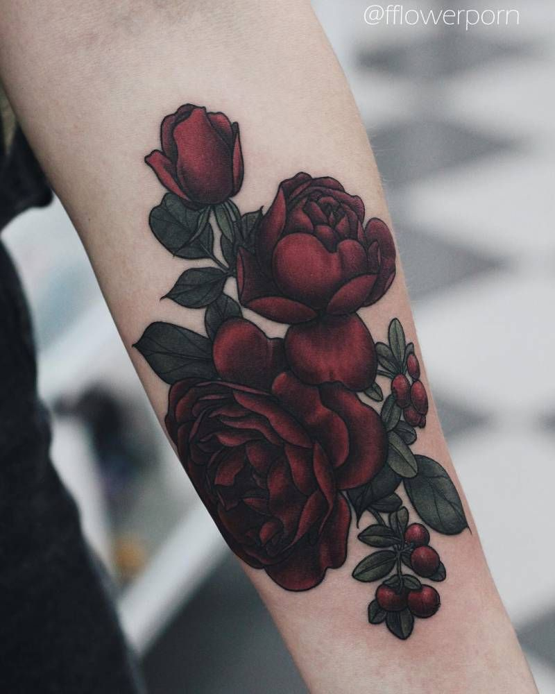 Illustrative Red Rose Tattoo On The Left Inner Forearm Tattoo with regard to size 800 X 1000