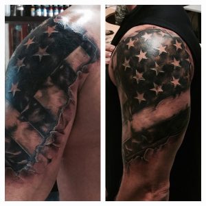 Image Result For Black And White American Flag Shoulder Tattoo for size 1200 X 1200