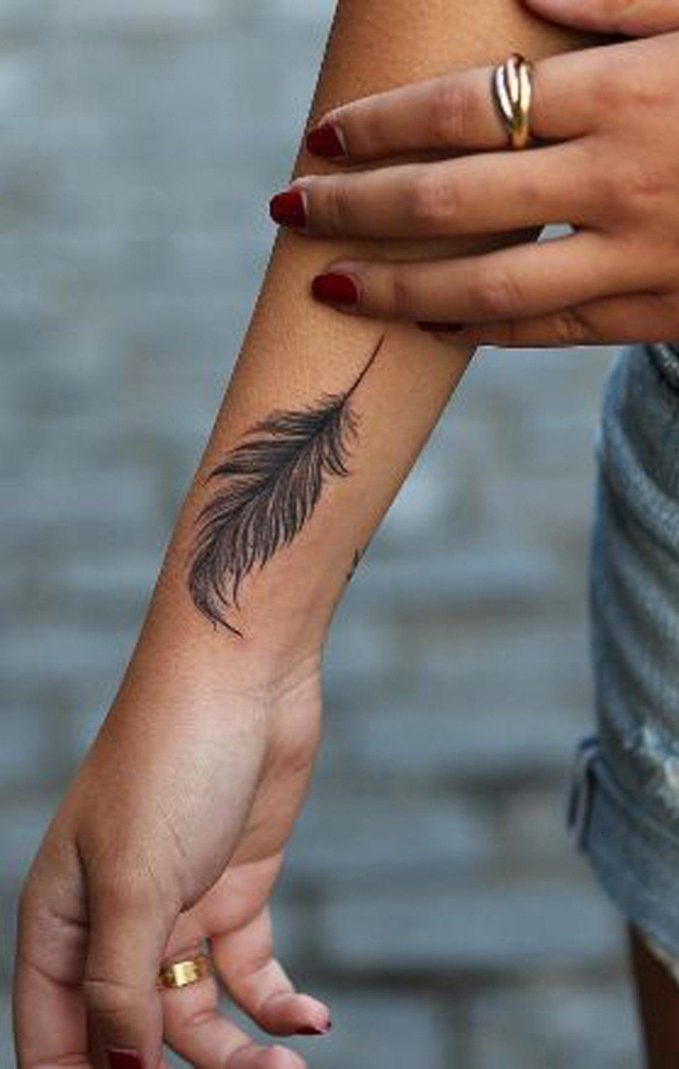 Indian Plume Feather Tattoo Ideas For Women Black Arm Wrist Tat in sizing 953 X 1500