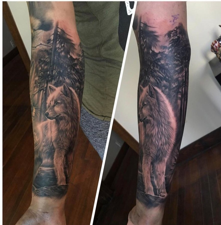 Inner Forearm Wolf Sleeve Tattoo Kuuwolf On Deviantart intended for proportions 885 X 902