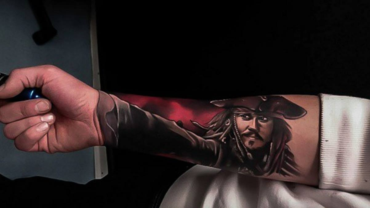 Jack Sparrow Tattoo On Right Forearm Craig Cardwell for dimensions 1202 X 676