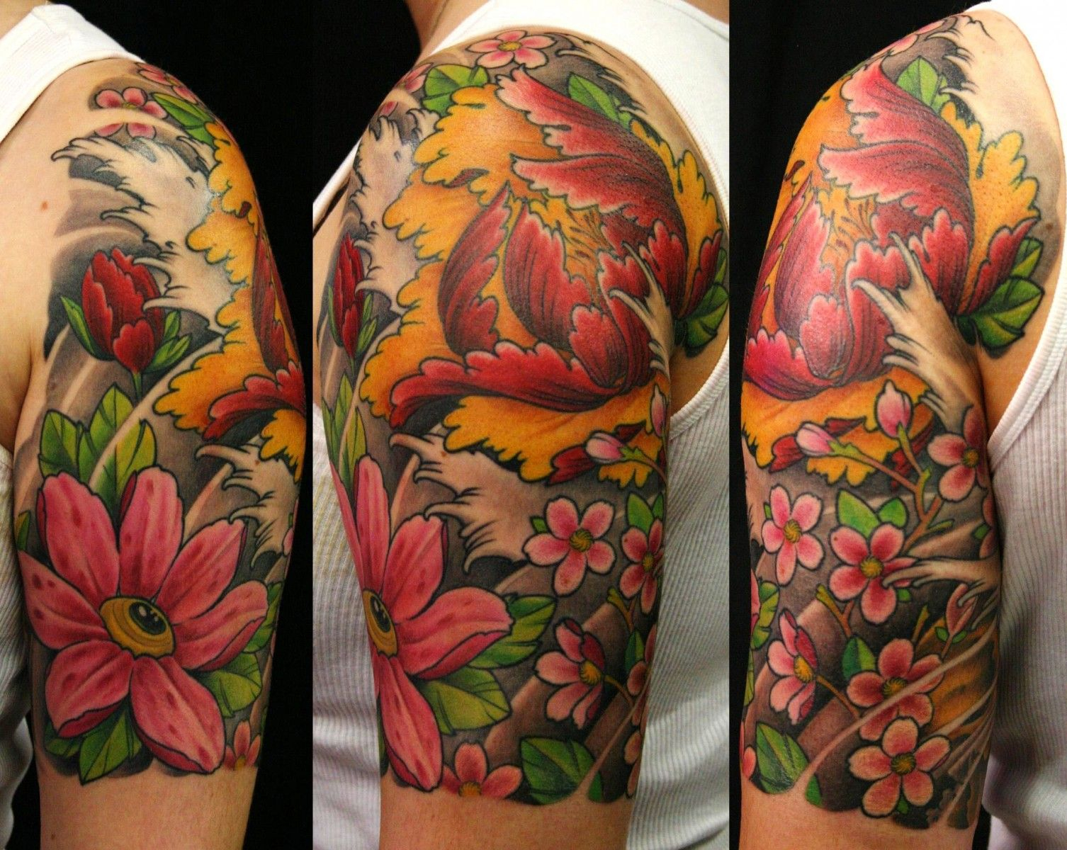 Japanese Tattoo Creatures And Flowers Japanese Flower Tattoos within dimensions 1506 X 1200