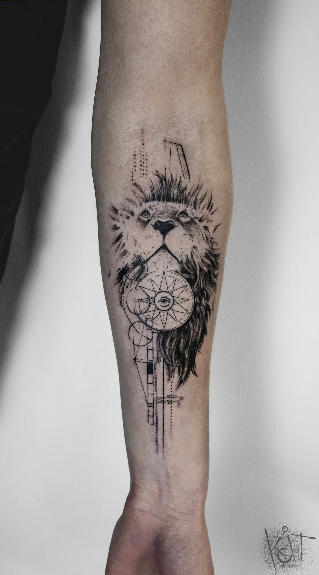 Koit Berlin Forearm Black Tattoo Lion Compass And Illuminati regarding proportions 1065 X 1920