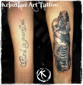 Krisztian Art Tattoo Cover Up Tattoo Forearm Skull And Girl with regard to size 3322 X 3422