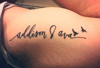 Left Inner Bicep Tattoo Of My Daughters Names With Two Birds To throughout dimensions 1334 X 1000