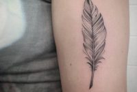 Little Feather Tattoo On The Upper Arm Ivy Saruzi Tattoo Artist pertaining to size 1000 X 1000