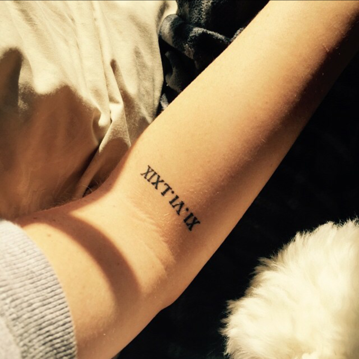 Little Forearm Tattoo Of Her Moms Birthday In Roman Numerals On regarding sizing 1200 X 1200