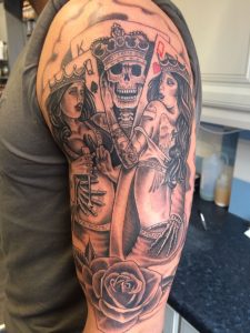 Lovely Work Greg On This Gambling Sleeve Piece Tattoo Ideas for proportions 1200 X 1600