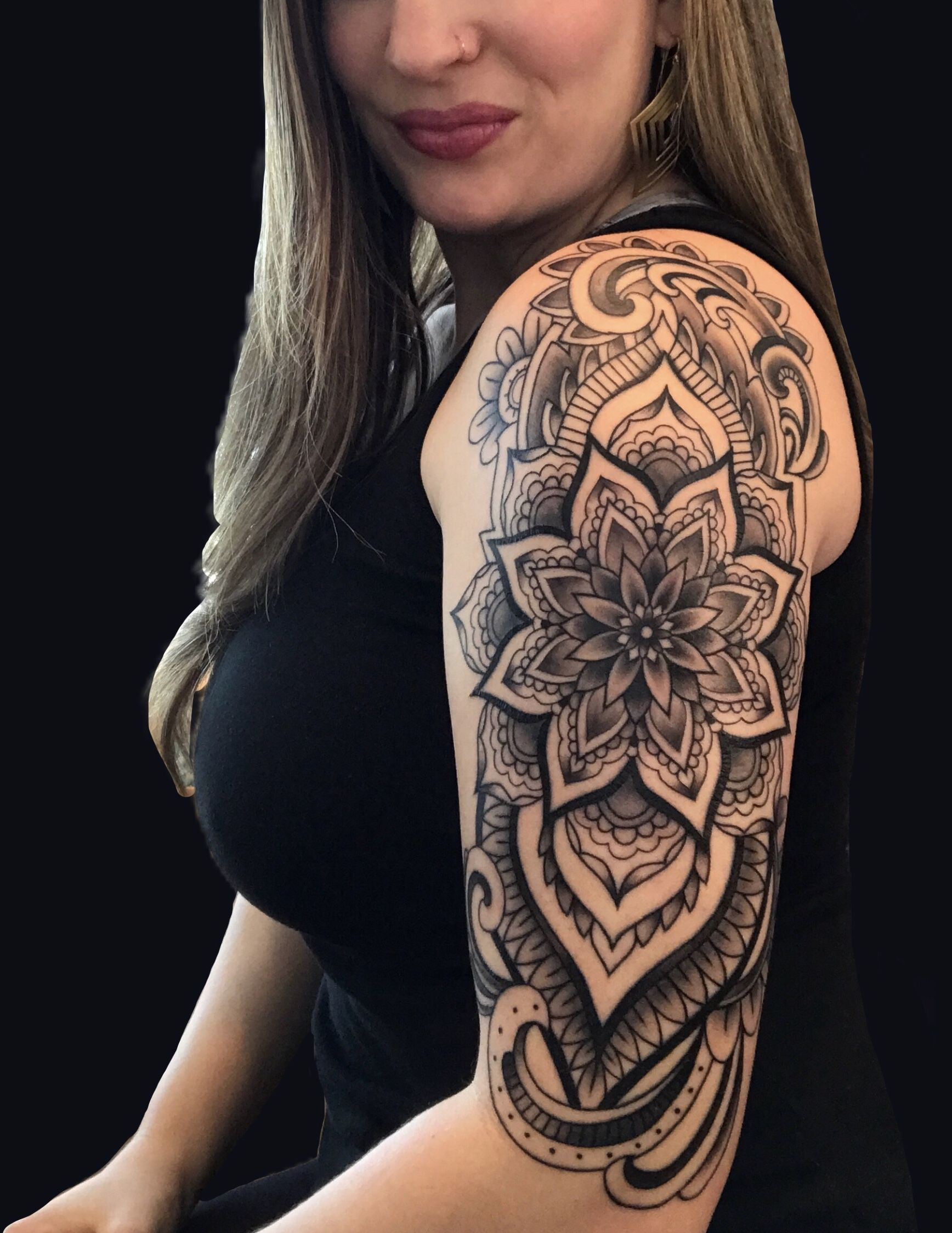 Mandala Flower Arm Half Sleeve Tattoo Karina Figueroa In Austin for sizing 1736 X 2249