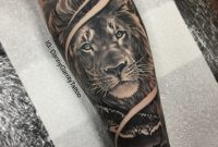 Mens Forearm Sleeve Tattoo Lion With Silhouette In Realism with proportions 1818 X 1818