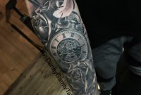 Mens Sleeve Tattoo With Pocket Watch Rose And Feathers Tattoo intended for size 1818 X 1818