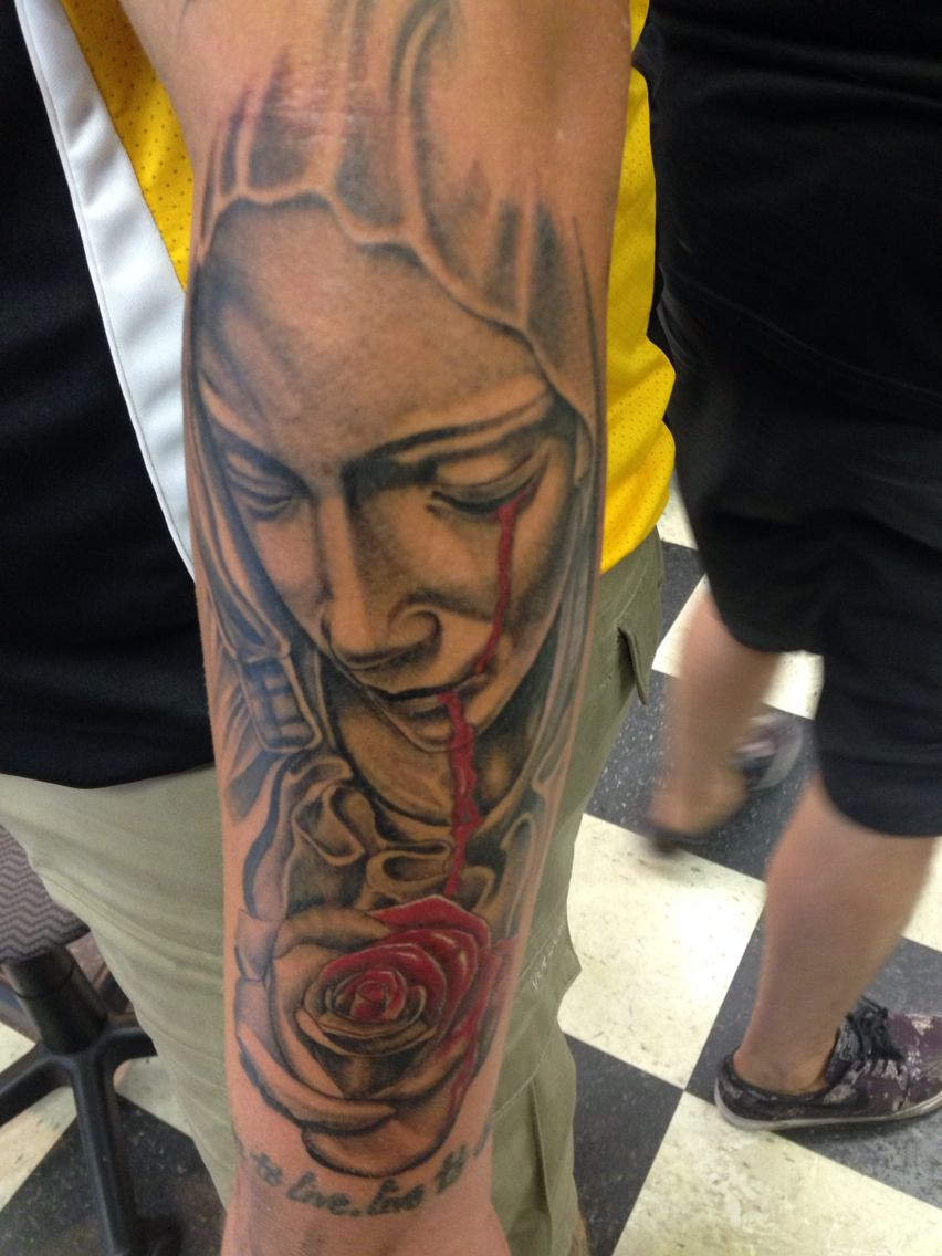 Mother Mary Tattoo Forearm Inked Rose Religious Tattoos Mary Statue intended for dimensions 852 X 1136