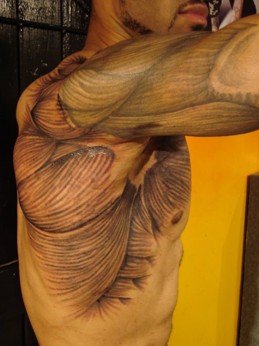 Muscles Tattoo On Siderib Shoulder And Arm for size 900 X 1200