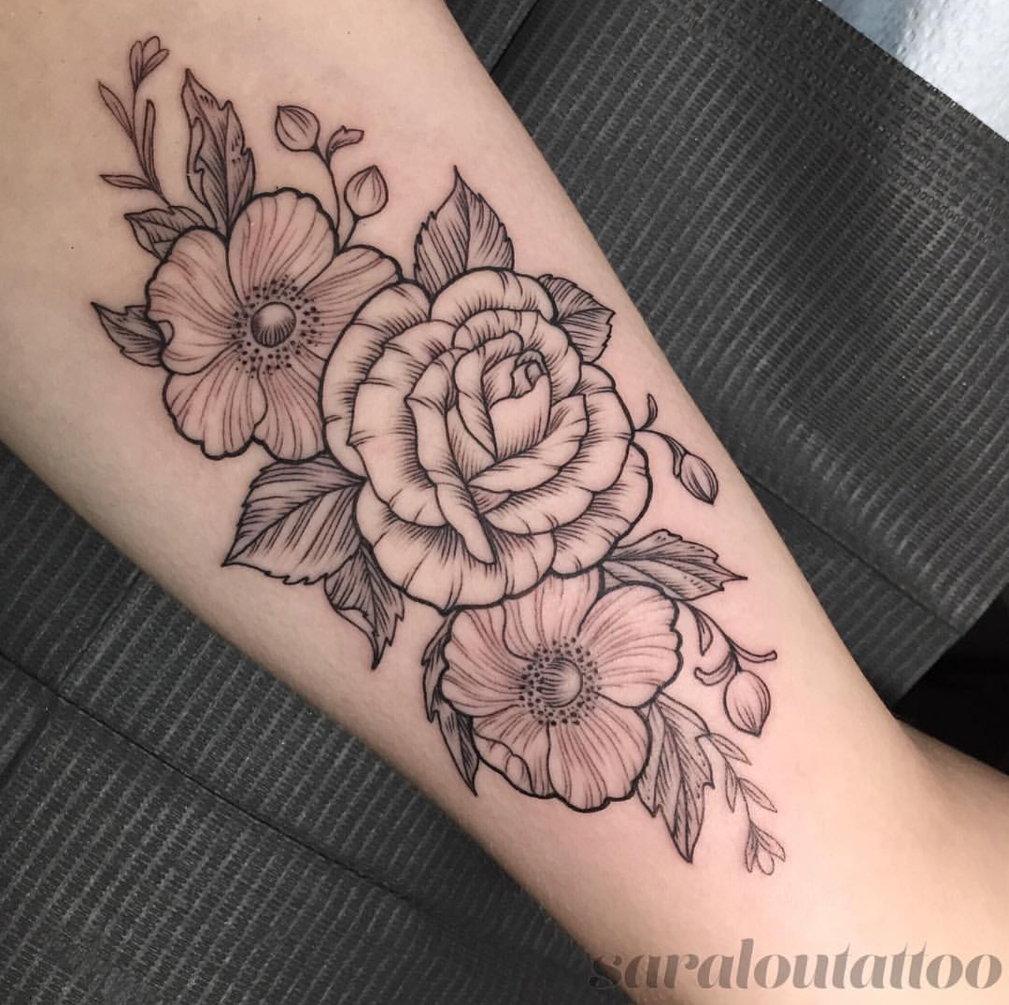 My Inner Bicep Floral Piece Done Sara At Incognito Tattoo In Los for dimensions 1440 X 1434